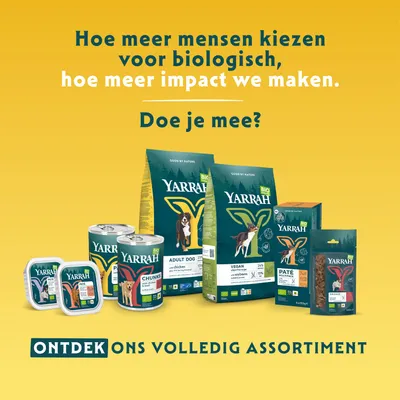 Yarrah bio-dierenvoeding. Ontdek ons volledige assortiment. Hoe meer mensen voor bio kiezen, hoe groter onze invloed. Doe je mee? Yarrah bio-dierenvoeding. Ontdek ons volledige assortiment. Hoe meer mensen voor bio kiezen, hoe groter onze invloed. Doe je mee?