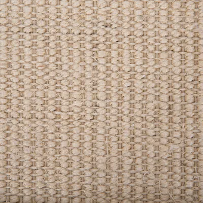 Nahaufnahme einer beigen, gewebten Jutefaserstruktur. Material für Kratzbäume oder Tierzubehör sichtbar.