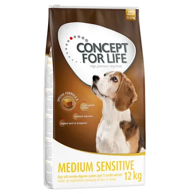 Concept for Life Medium Sensitive, koiranruoka herkälle ruoansulatukselle 12 kuukaudesta alkaen, 12 kg, yhdellä eläinproteiinilla ja optimaalinen hyväksyntä.