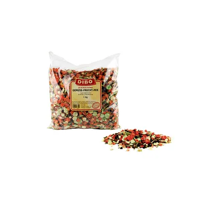 Dibo Gemüse-Frucht-Mix, 1 kg vrećica sa sušenim komadićima povrća i voća. Za zdravu prehranu kućnih ljubimaca.