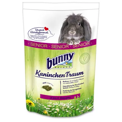 Emballage Bunny Nature KaninchenTraum Senior, texte visible : Biodivers 42 différentes plantes, soutien du système cardio-vasculaire, favorise la mobilité, dès 6 ans. Texte en allemand.