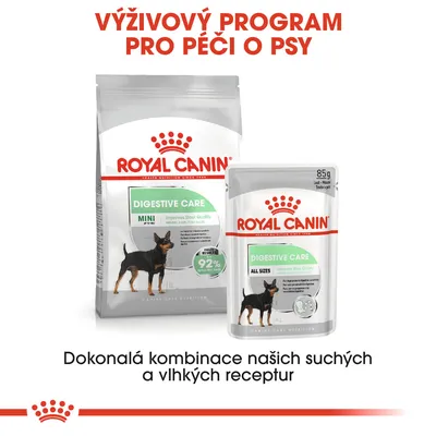 ROYAL CANIN DIGESTIVE CARE MINI suché krmivo a DIGESTIVE CARE ALL SIZES kapsička pro psy, kombinace suchých a vlhkých receptur, 85 g