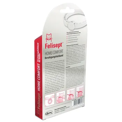 Felisept Home Comfort collar calmante para gatos. Instrucciones en tres pasos para usar el collar. Reducción del estrés con ingredientes naturales.