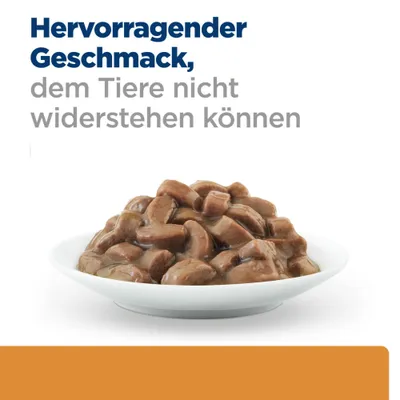 Hervorragender Geschmack, dem Tiere nicht widerstehen können. Schale mit braunen Fleischstücken in Soße. Hervorragender Geschmack, dem Tiere nicht widerstehen können. Schale mit braunen Fleischstücken in Soße.
