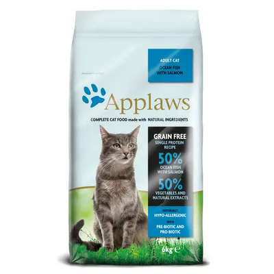 Applaws karma dla dorosłych kotów, oceaniczna ryba z łososiem, bezzbożowa, 50% ryby z łososiem, 50% warzyw i ekstraktów, hipoalergiczna, 6 kg