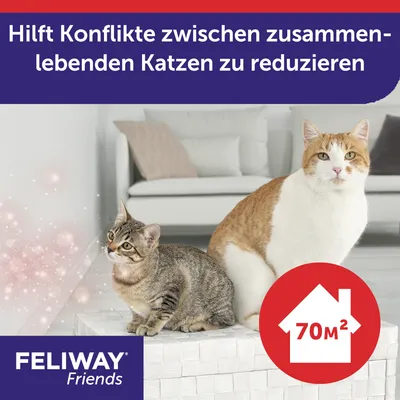 Feliway Friends. Hilft Konflikte zwischen zusammenlebenden Katzen zu reduzieren. Geeignet für Räume bis 70m².