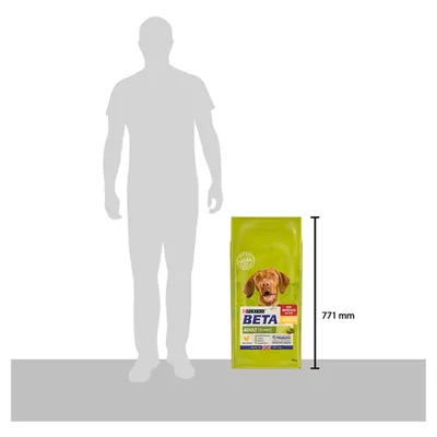 Product bag shown next to a human silhouette with a height marker indicating the bag is 771 mm tall.