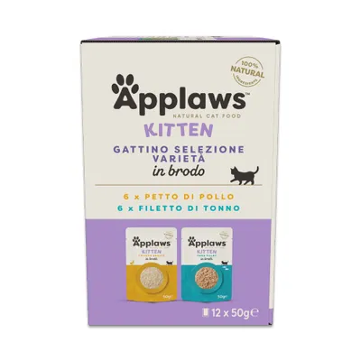 Applaws Natural Kitten in Brodo 12 x 50 g - Selezione di Pollo e Tonno Applaws Natural Kitten in Brodo 12 x 50 g - Selezione di Pollo e Tonno