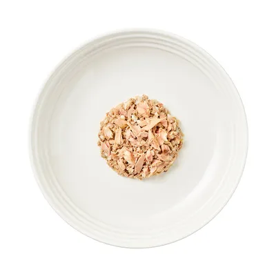 Nahaufnahme von zerkleinertem Fleisch auf einem weissen Teller, dargestellt als Produktinhalt.