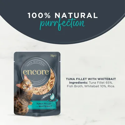 Encore Cat Broth Pouch Saver Pack 48 x 70g - Tuna Fillet with Whitebait Encore Cat Broth Pouch Saver Pack 48 x 70g - Tuna Fillet with Whitebait