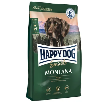 Happy Dog Sensible Montana cavallo, Adult, da 11 kg, Made in Germany. Senza glutine, adatto a cani sensibili, confezione sostenibile.