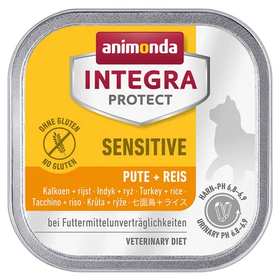 Animonda Integra Protect Sensitive γαλοπούλα + ρύζι, χωρίς γλουτένη, για τροφικές δυσανεξίες, pH ούρων 6,6-6,9, Veterinary Diet.