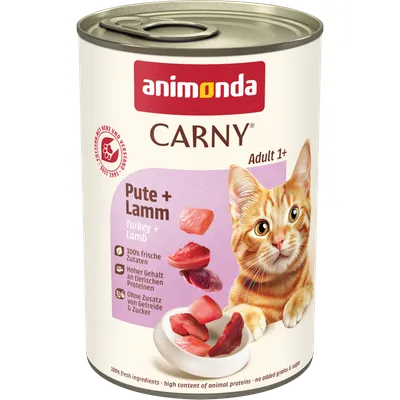 animonda Carny Adult 1+ Kalkkuna + Lammas. 100 % tuoreita ainesosia, korkea eläinproteiinipitoisuus, ilman viljaa ja sokeria. animonda Carny Adult 1+ Kalkkuna + Lammas. 100 % tuoreita ainesosia, korkea eläinproteiinipitoisuus, ilman viljaa ja sokeria.