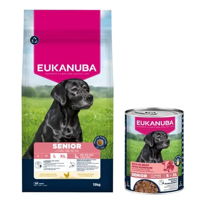 15 кг Eukanuba Premium Nutrition, сухой корм для собак + 3 x 400 г с говядиной в подарок!
