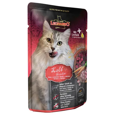Leonardo Cat Food, Tenerra + Verdura, 85 g. Con olio di salmone, ricetta senza cereali, senza zucchero aggiunto, alto contenuto di carne e frattaglie. Made in Germany.