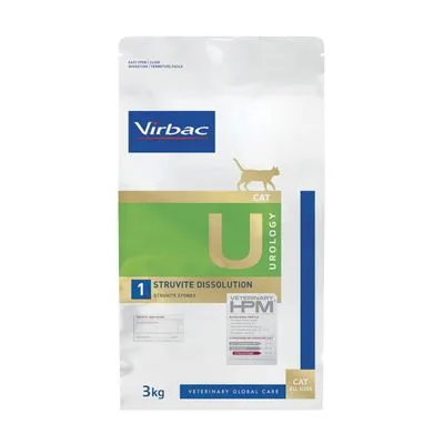 Virbac Urology Cat 1 Struvite Dissolution, Veterinary HPM, 3 kg. Voor katten van alle maten. Tekst: VETERINARY GLOBAL CARE.