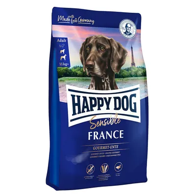 Happy Dog Sensible France Gourmet-Anatra, Adulto da 11 kg, Made with Love in Germany. Alimento premium per cani sensibili con anatra.