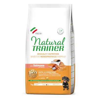 Natural Trainer Specialty Nutrition Sensitive Monoproteico Animale z łososiem, ananasem i naturalnymi składnikami. Wspomaga trawienie. Dla małych psów do 10 kg. Opakowanie: 7 kg.