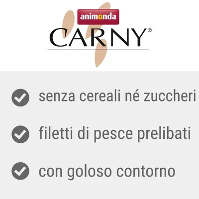 animonda CARNY: senza cereali né zuccheri, filetti di pesce prelibati, con goloso contorno
