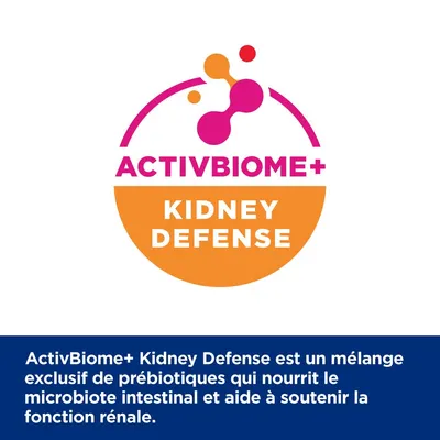 ActivBiome+ Kidney Defense est un mélange exclusif de prébiotiques qui nourrit le microbiote intestinal et aide à soutenir la fonction rénale.