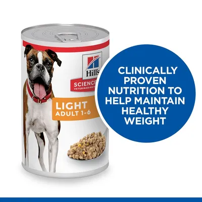 Tin labelled Light Adult 1-6 with text stating clinically proven nutrition to help maintain healthy weight.