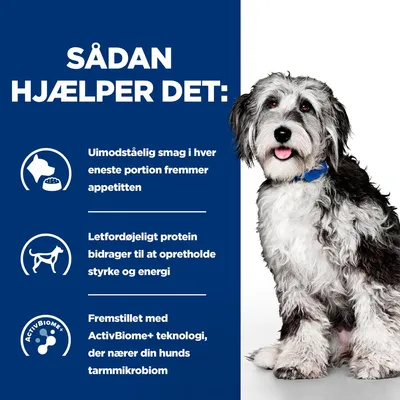 SÅDAN HJÆLPER DET: Uimodståelig smag i hver eneste portion fremmer appetitten. Letfordøjeligt protein bidrager til at opretholde styrke og energi. Fremstillet med ActivBiome+ teknologi.