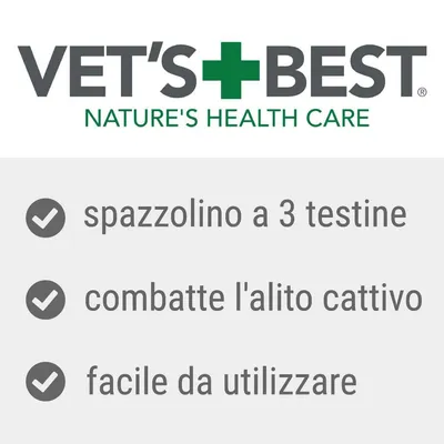 VET'S BEST NATURE'S HEALTH CARE. Spazzolino a 3 testine, combatte l'alito cattivo, facile da utilizzare.