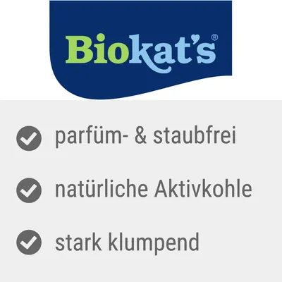 Biokat's. Eigenschaften: parfüm- und staubfrei, natürliche Aktivkohle, stark klumpend.