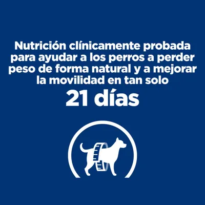 Nutrición clínicamente probada para ayudar a los perros a perder peso de forma natural y mejorar la movilidad en tan solo 21 días.