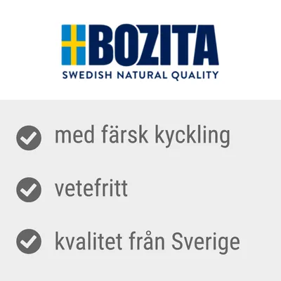 BOZITA SWEDISH NATURAL QUALITY, med färsk kyckling, vetefritt, kvalitet från Sverige