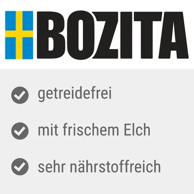 Bozita. Getreidefrei, mit frischem Elch, sehr nährstoffreich.