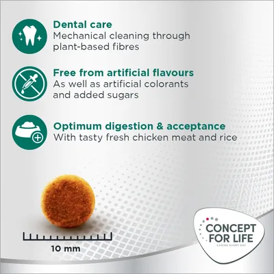 Dental care, Free from artificial flavours, Optimum digestion & acceptance. CONCEPT FOR LIFE. Tekst na engleskom jeziku.