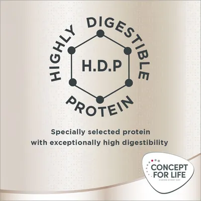 Highly digestible protein. Specially selected protein with exceptionally high digestibility. Concept for Life.