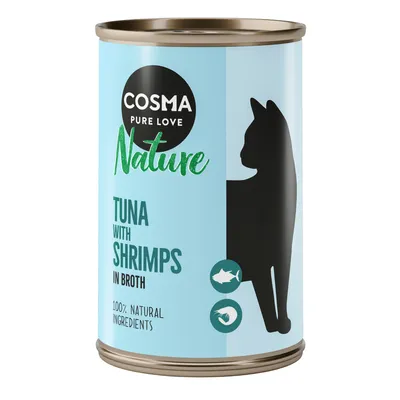 Cosma Nature kattenvoer, tonijn met garnalen in bouillon, 100% natuurlijke ingrediënten.