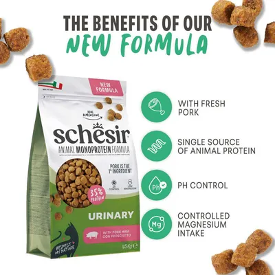 schesir Animal Monoprotein Formula Urinary med frisk svinekød, 35% protein, pH-kontrol, kontrolleret magnesiumoptagelse, 1,5 kg schesir Animal Monoprotein Formula Urinary med frisk svinekød, 35% protein, pH-kontrol, kontrolleret magnesiumoptagelse, 1,5 kg