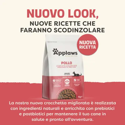 Applaws Pollo, nuova ricetta per cani. 85% di proteine animali, supporta la digestione e le articolazioni, componenti naturali, arricchito con prebiotici e postbiotici. Applaws Pollo, nuova ricetta per cani. 85% di proteine animali, supporta la digestione e le articolazioni, componenti naturali, arricchito con prebiotici e postbiotici.
