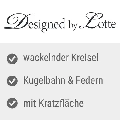 Designed by Lotte. wackelnder Kreisel, Kugelbahn & Federn, mit Kratzfläche. Texte en allemand.