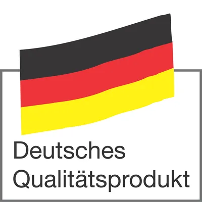 Deutsches Qualitätsprodukt (tysk kvalitetsprodukt), text på tyska med tysk flagga. Texten är på tyska.