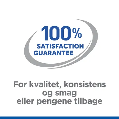 100% SATISFACTION GUARANTEE. For kvalitet, konsistens og smag eller pengene tilbage