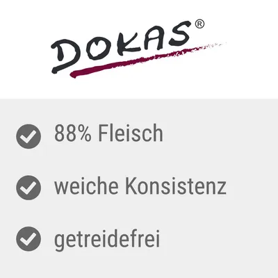 Dokas. 88 % mesa, mehka tekstura, brez žit.