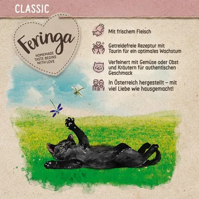 Feringa Classic. Свежее мясо, беззерновой состав с таурином, с овощами или фруктами и травами. Произведено в Австрии – домашнее приготовление.