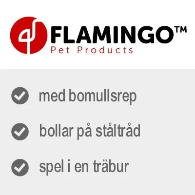 FLAMINGO Pet Products. med bomullsrep, bollar på ståltråd, spel i en träbur