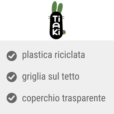 Tiaki. plastica riciclata, griglia sul tetto, coperchio trasparente