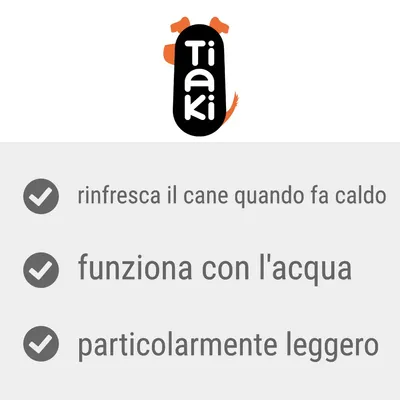 Tiaki. rinfresca il cane quando fa caldo, funziona con l'acqua, particolarmente leggero.