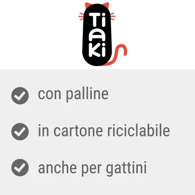 Tiaki. Con palline, in cartone riciclabile, anche per gattini.