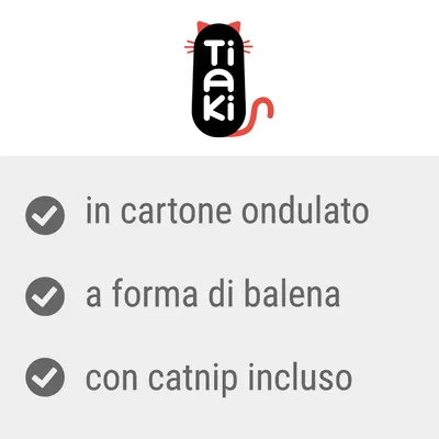 Tiaki, in cartone ondulato, a forma di balena, con catnip incluso
