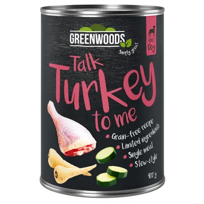 Greenwoods Talk Turkey to Me, odrasli pes. Brez žit, omejene sestavine, ena vrsta mesa, enolončnica, 400 g.