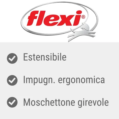 flexi. Estensibile, impugn. ergonomica, moschettone girevole.