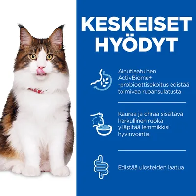 KESKEISET HYÖDYT: Ainutlaatuinen ActivBiome+ -probioottisekoitus edistää ruoansulatusta. Kauraa ja ohraa sisältävä ruoka ylläpitää lemmikkisi hyvinvointia. Edistää ulosteiden laatua.