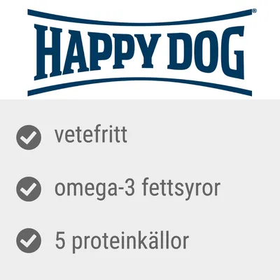 Happy Dog, vetefritt, omega-3 fettsyror, 5 proteinkällor